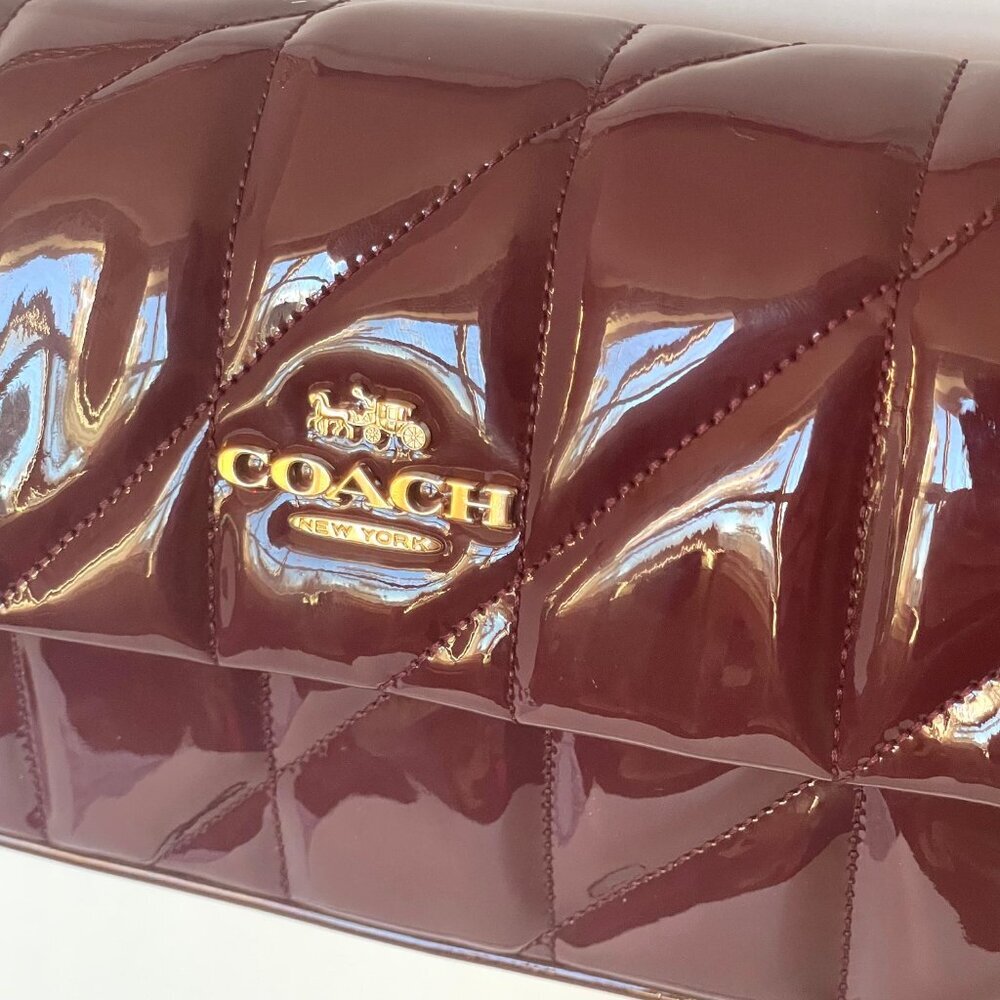 Coach Hailey Quilted Patent Leather Flap Crossbody Red Wine Small Bag - Picture 4 of 15
